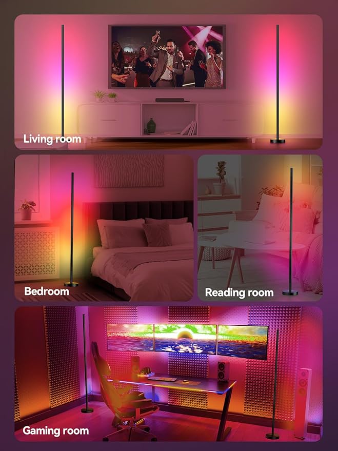 OIYN Smart RGBICW LED Corner Floor Lamp 2 Pack - 16 Million DIY Colors, 68+ Scenes, Music Sync, App & Remote Control, Color-Changing Ambient Lighting for Living Rooms, Bedrooms, and Gaming Rooms