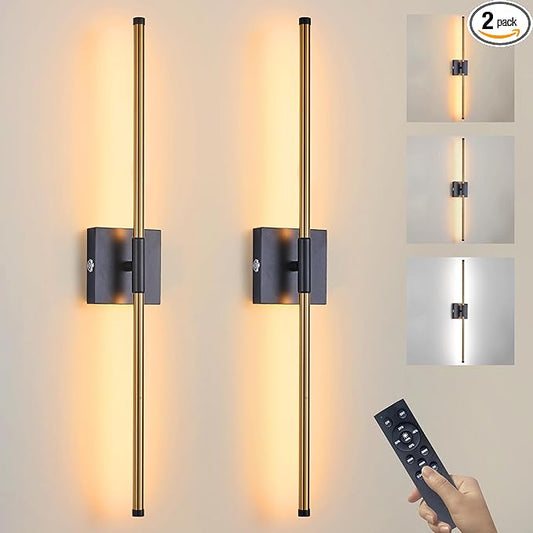15800 mAh Battery Operated Wall Sconces with Remote Control Dimmable Wall Sconces Set of Two 3000K LED Brass Gold and Black Wireless Wall Light Battery Powered Cordless Rechargeable Sconces Decor