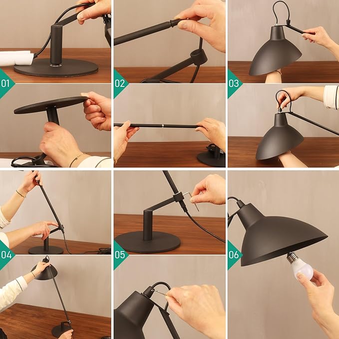 Desk Lamp Modern Industrial 100% Metal Adjustable Table Lamp 24", Natural Light (4000K) with Dimmer, Ideal for Office Bedroom Study Room Living Room Nightstand Bedside Lamps Brass