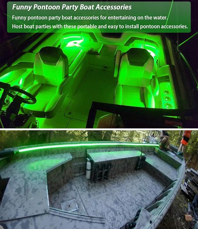 Seaponer Pontoon Boat Light - LED Strip for Duck, Bass, Sail, Kayak - Flexible Deck & Interior Courtesy Lights - Green, 12v
