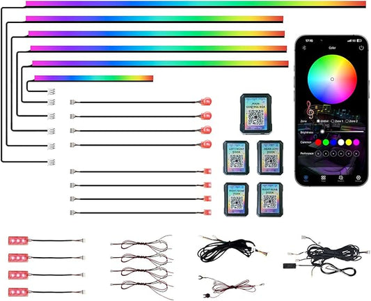 KENANEK Ambient Lighting Car Interior LED Strip Lights 18-in-1, 43.31inch Acrylic Dreamcolor Car Ambient Lighting Kit with Music Sync, APP Control, Interior LED Lighting for Cars SUVs Trucks