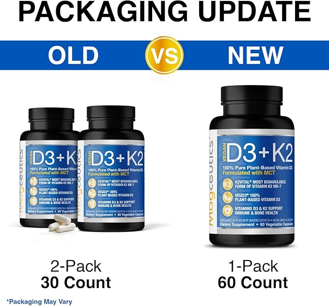 ビタミンD3 K2（MCT配合）、ビーガンD3 5000IU & MK7 K2 100mcg、丈夫な骨と免疫システムをサポート - 60カプセル (60日分)