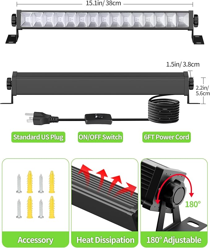 THECHAM 4 Pack 42W LED Black Light Bar, Blacklight Flood Light with 6ft Cord+Plug+Switch, Light Up 24x24ftx4 Area, for Halloween Glow Fluorescent Party Bedroom Game Room Body Paint Stage