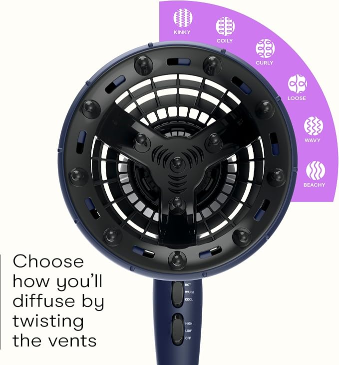 Infiniti PRO CONAIR Hair Dryer with Innovative Diffuser, Enhances Curls and Waves While Reducing Frizz, Dark Blue (Pack of 2)