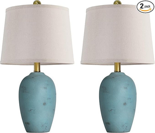 AIEAMPDO 21'' Set of 2 Coastal Small Ceramic Lamps for Bedroom, Traditional Nightstand Bedside Desk Table Lamp for Living Room Office Dorm, 2 Bulbs Included