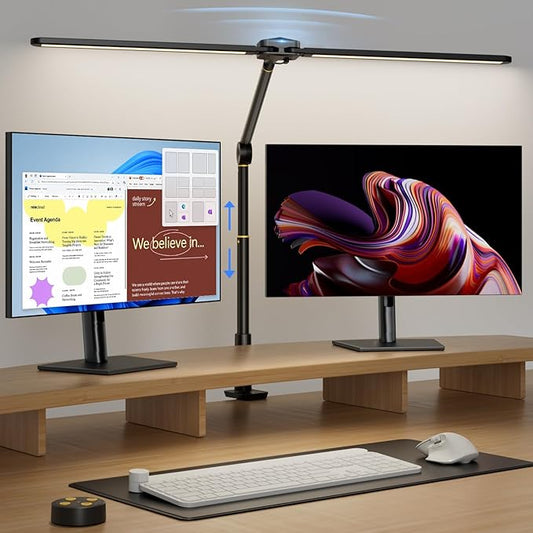 LED Desk Lamp for Home Office, Sensor Switch, 270° Rotatable & Extendable Aluminum Alloy Arm Desk Light, 24W Dimmable Lamp, 3 Color Modes Eye-Caring Dual Monitor Reading Study Task Lamp