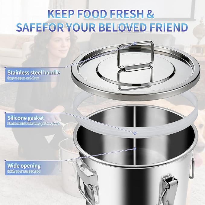 50 lb Stainless Steel Dog Food Storage Container, Airtight Metal Pet Food Storage Bin with Lid and Scoop, Large Dog Food Container for Dry Food, Keep Fresh, Easy to Clean