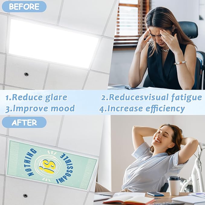 8 Pcs Fluorescent Light Covers with 80 Magnets Decorative for Classroom Ceiling Lights 4x2 Feet Magnetic Light Cover Filter Easy Install for Office Hospitals Drop Home Ceiling Supplies (Inspirational)