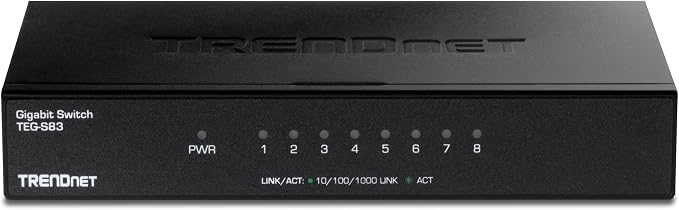 TRENDnet 8-Port Gigabit Desktop Switch, TEG-S83, 8 x Gigabit RJ-45 Ports, Ethernet Splitter, 16Gbps Switching Capacity, Fanless Design, Metal Enclosure, Lifetime Protection, Black