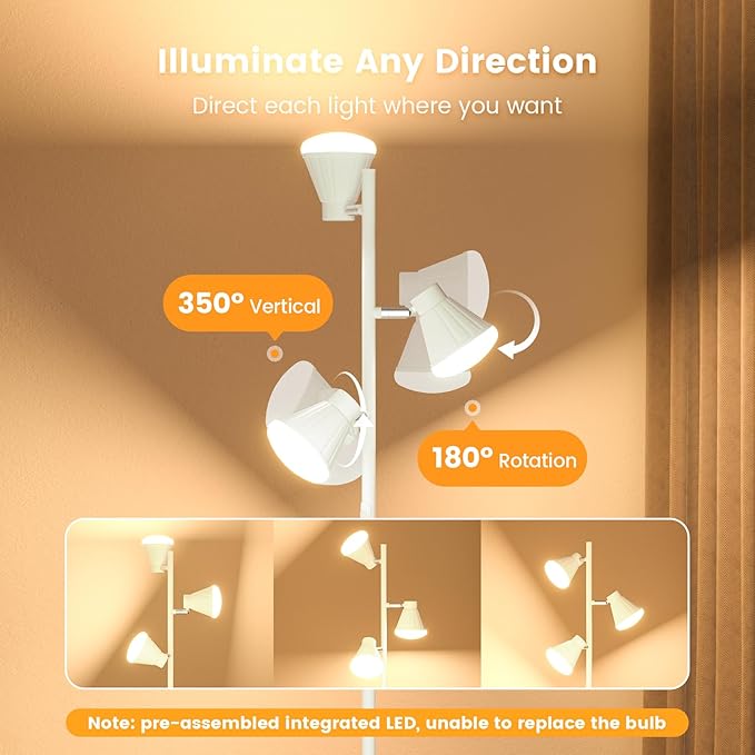 SIBRILLE 36W LED Tree Floor Lamp, Dimmable Tall Standing Lamp with Remote & Touch Control, 4 Color Temperatures Bright Floor Lamp, 3 Rotatable Light Modern Floor Lamps