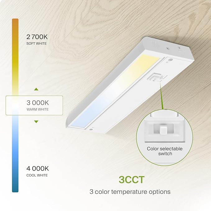 ASD Swivel LED Under Cabinet Lighting Plug in or Hardwired 12 Inch, Dimmable Under Cabinet Lights with High/Low/Off Switch, 3CCT 2700K-4000K, Linkable Under Counter Lights for Kitchen, White, ETL