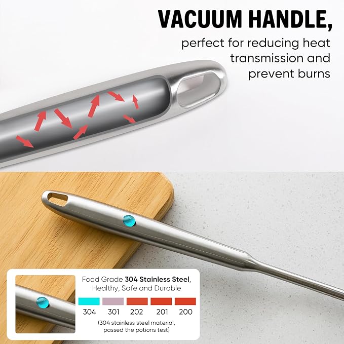 Newness 304 Stainless Steel Spaghetti Server with Teeth and Spaghetti Tong | [Rustproof, Integral Forming, Durable] Pasta Spoon with Teeth, Vacuum Ergonomic Handle, Comfortable Grip Design Pasta Server