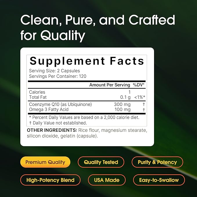 NatureBell CoQ10 300mg - 240 Capsules - High-Potency Support for Healthy Heart - Daily Energy & Vitality Aid with Antioxidant Support - Easily Absorbed Ubiquinone & Omega-3*