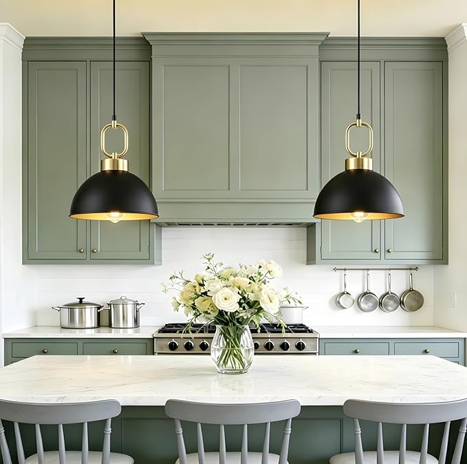 2 Pack Farmhouse Black Pendant Lights Kitchen Island, 10'' Industrial Dome Pendant Light Fixtures, Adjustable Height Modern Hanging Light for Kitchen Dining Room Entryway Bar