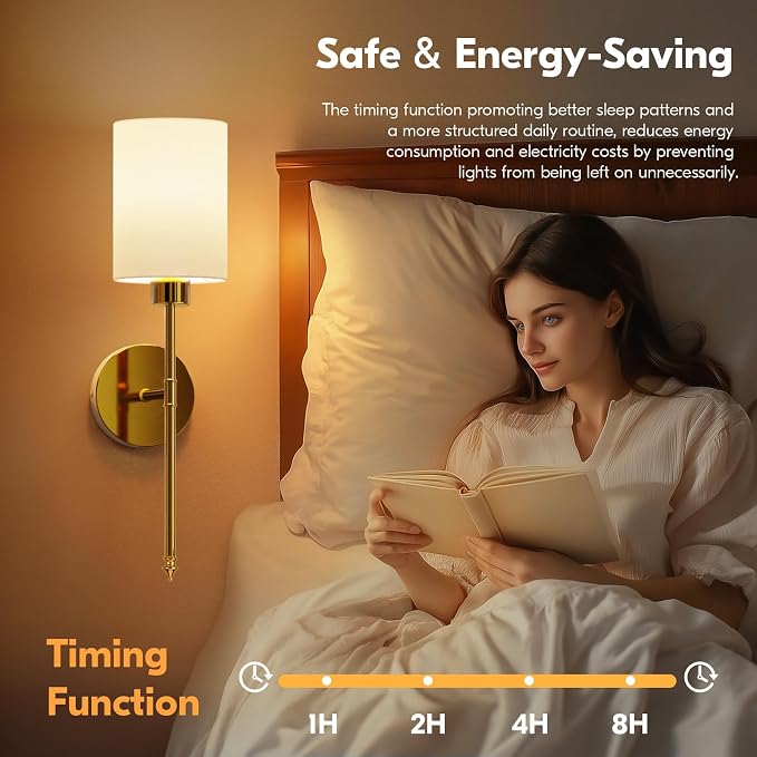 NIORSUN 20.67 inch Battery Operated Wall Sconce Set of 2, Gold Rechargeable Wall Lights with 10400mAh Dimmable Bulbs and Remote, 9 Colors Wireless Wall Lamps for Bedroom Living Room Hallway