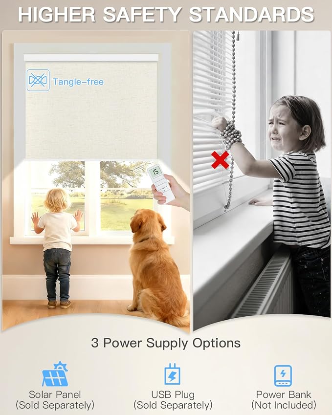 Tokblind Motorized Roller Shade with Remote Control, Blackout Electric Shade for Windows Compatible with Alexa Google via Hub, Rechargeable Smart Window Blind for Home Office (Texture Beige)