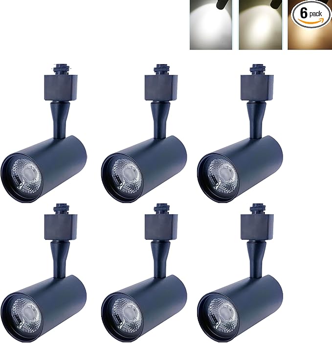 3 Colour LED Track Lighting Heads 6 Pack 12W Dimmable Single Circuit H Type Rail Ceiling Spotlight for Accent Task Wall Art Exhibition Lighting 90 CRI 24° Black