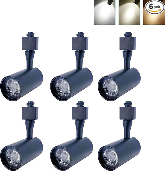 3 Colour LED Track Lighting Heads 6 Pack 12W Dimmable Single Circuit H Type Rail Ceiling Spotlight for Accent Task Wall Art Exhibition Lighting 90 CRI 24° Black