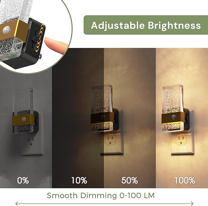L LOHAS LED Motion Sensor Night Light, 2 Pack Night Lights Plug Into Wall Motion Activated and Dusk to Dawn Sensor, 0-100LM Dimmable Nightlight, Warm White Nightlights for Bathroom, Hallway, Gift