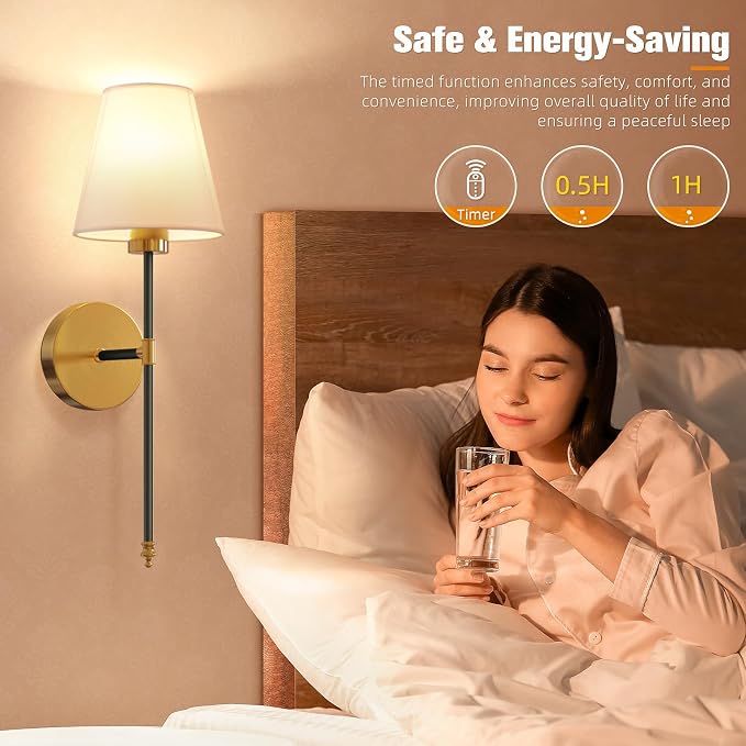NIORSUN 19.9 inch Battery Operated Wall Sconce Set of 2,Black-Gold Rechargeable Wall Lights with 10400mAh Dimmable Detachable Bulbs and Remote, Wireless Sconces for Bedroom Living Room Hallway