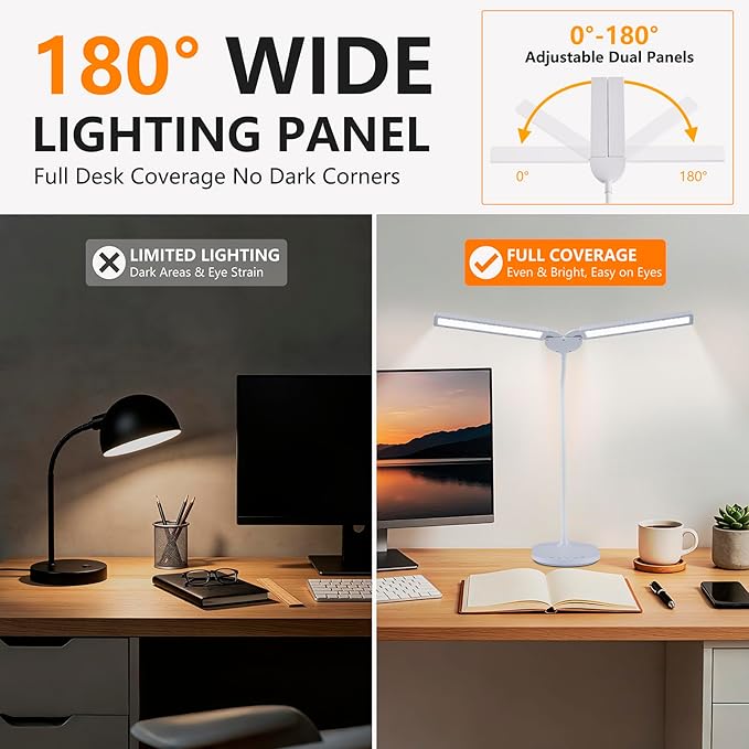 G Keni LED Desk Lamp with 180° Foldable Shade, 2400 Lux Bright Adjustable Desk Lamp, 360° Gooseneck, 5 Color Modes Stepless Dimming, Auto Off Timer, Modern Office Desk Lamp for Home Study Workbench