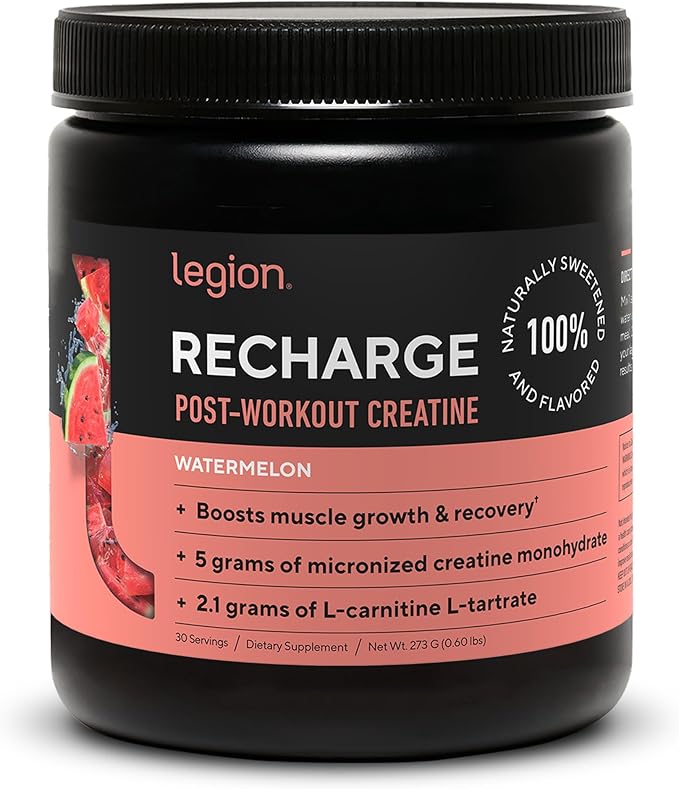 LEGION Recharge Post Workout Supplement - All Natural Muscle Builder & Recovery Drink with Micronized Creatine Monohydrate. Naturally Sweetened & Flavored, Safe & Healthy (Watermelon, 30 Serve)