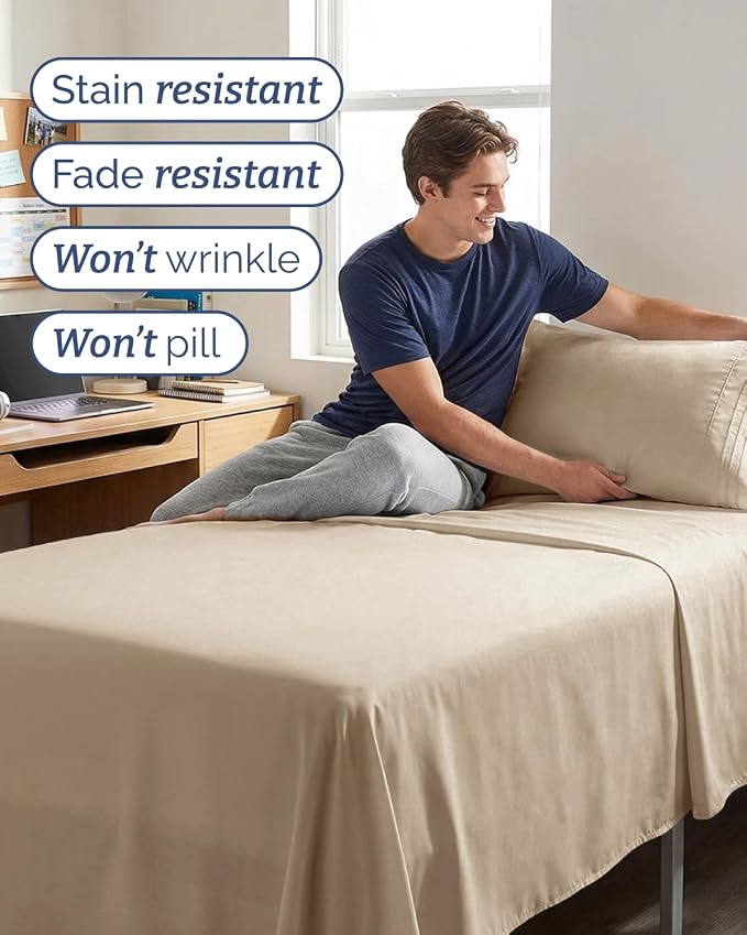 Twin XL 4 Piece Sheet Set - Comfy Breathable & Cooling - Ultra Soft Hotel Luxury Bedding Set w/ 8-16 Inch Deep Pockets - 1 Flat & 1 Fitted Sheet & 2 Pillowcases - Wrinkle Free and Easy Care - Cream