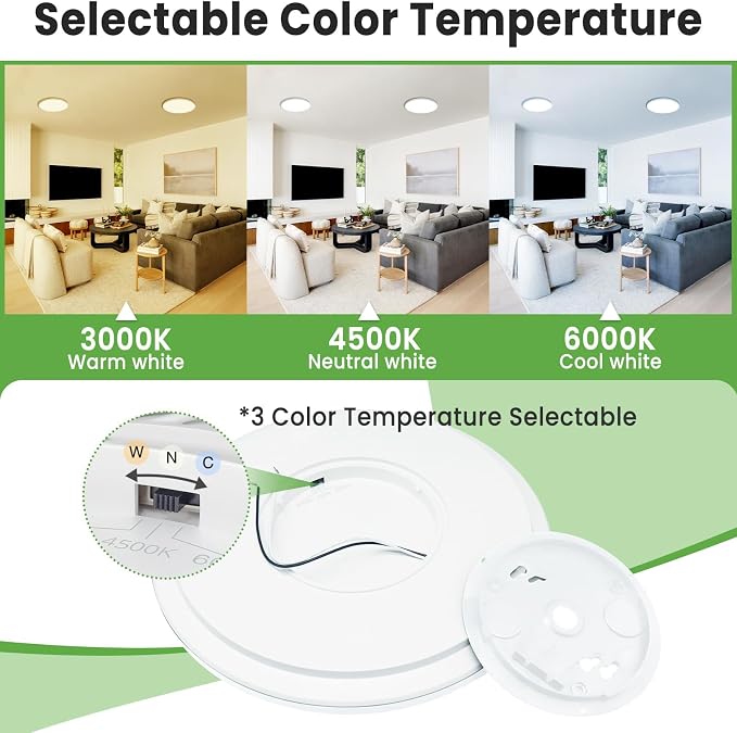zemty LED Ceiling Light 9Inch - 24W 2400LM Small Led Lighting Fixture for Ceiling, 3000K-4500K-6000K Selectable, Super Thin & Low-Profile Flat Ceiling Lamp for Bedroom Kitchen Bathroom - 2Pack