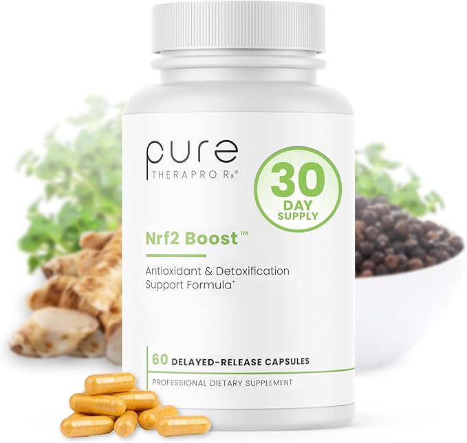 Pure TheraPro Rx Nrf2 Boost - Activateur NRF-2 avec du sulforaphane, de la curcumine, du thé vert et du trans-ptérostilbène brevetés | Supplément antioxydant pour réduire le stress oxydatif, fabriqué aux États-Unis (60 capsules végétaliennes)