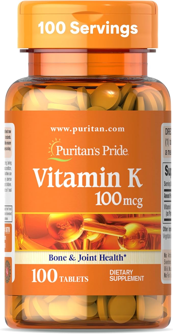 Puritan's Pride プレミアム ビタミンK 100mcg、骨、関節、血液凝固の健康維持をサポートする栄養補助食品、100日分、100錠
