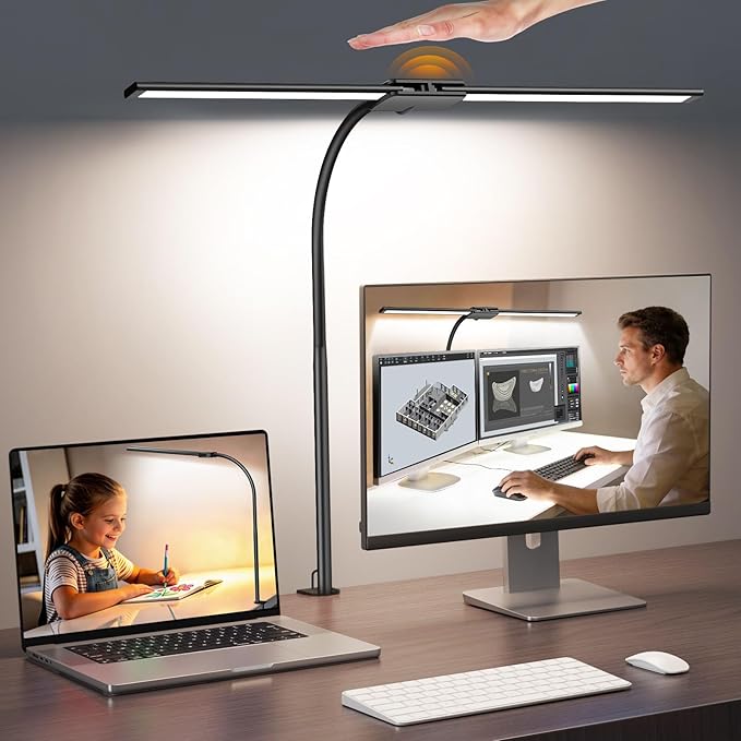 Syrinx Eye-Caring LED Desk Lamp, Modern Architect Desk Lamp with Gesture Switch/Wired Control, Ultra Bright Desk Light with Memory/Timer, 50 Adjustable Lighting Modes for Home Office Crafting Reading