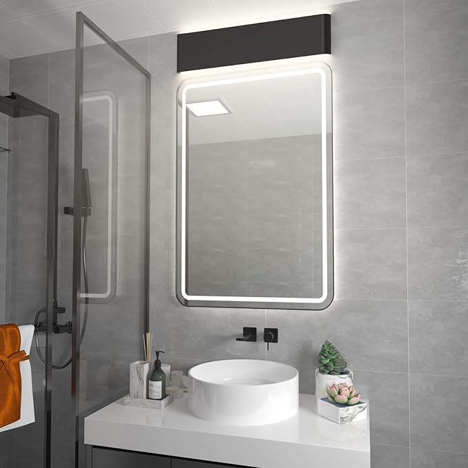 Aipsun 24in/20W LED Matte Black Modern Vanity Light Matte Black Wall Light Up Down Wall Mount Lights Indoor Modern Wall Light for Bathroom(Neutral White 4000K)
