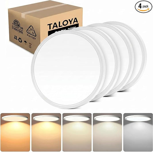 TALOYA 4-Pack 15.8" LED Flush Mount Ceiling Light Fixture,24W 5CCT,White | 100–240 VAC Input,Edge-Lit LED Modern Ceiling Lamp for Living Room,Bedroom,Hallway,Kitchens