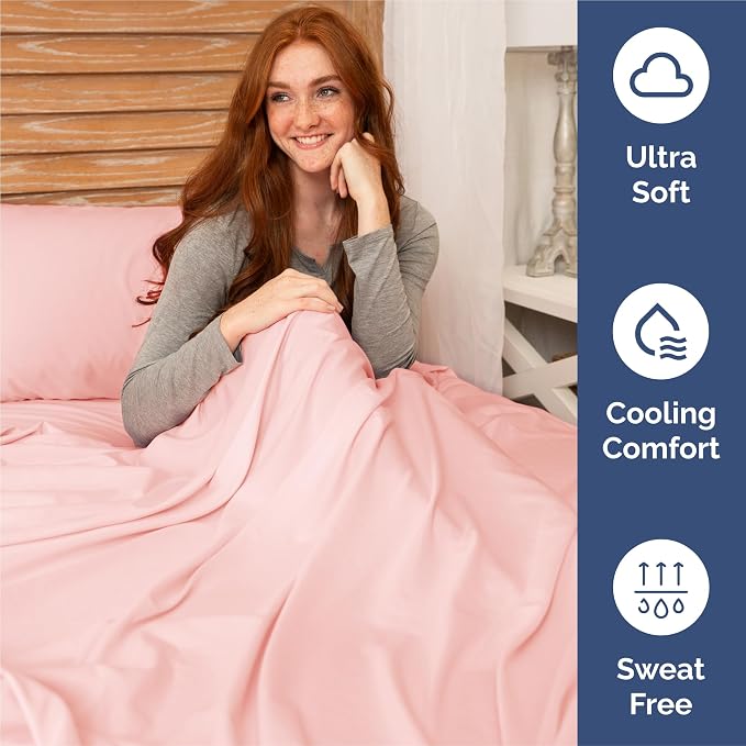 Split King 7 Piece Sheet Set - Comfy Breathable & Cooling - Soft Hotel Luxury Bedding Set with 8-16 Inch Deep Pockets - 1 Flat & 2 Fitted Sheet & 4 Pillowcases - Wrinkle Free & Easy Care - Baby Pink