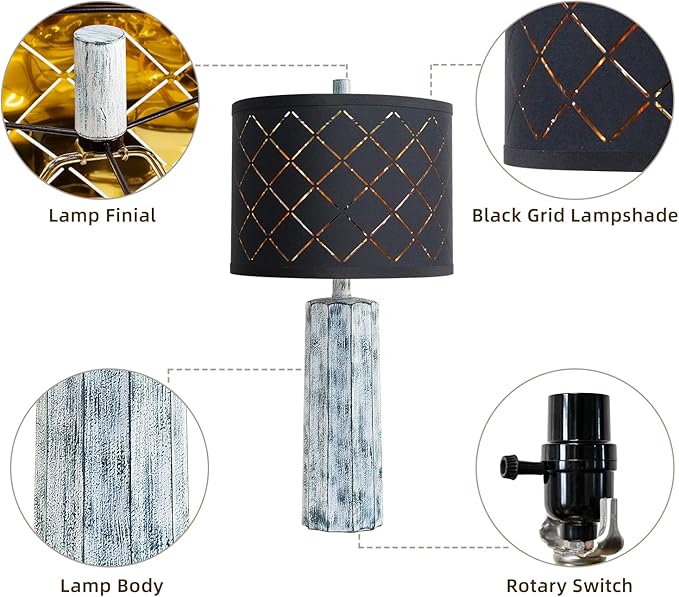24'' Table Lamps Set of 2 for Bedroom Living Room, Traditional Resin Farmhouse Vintage Nightstand Bedside Lamps, 2 Bulbs Included (Wash Blue)