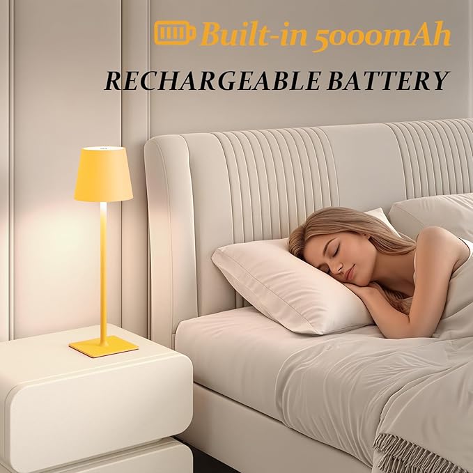 CHLORANTHUS 2 Pack Cordless Table Lamps, 3 Colors Stepless Dimming, 5000mAh Rechargeable Battery LED Desk Lamp for Bedroom/Couple Dinner/Desk/Cafe/Dining Room/Terrace