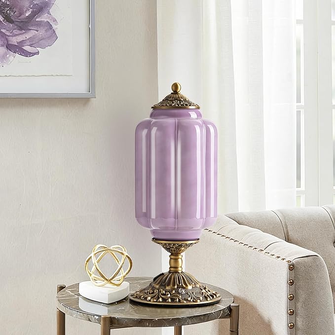 Milk Glass Table Lamp, Touch Control with USB Charging Port Vintage Bedside Desk Lamp Stepless Dimming for Bedroom Living Room Nightstand Led Bulbs Included （Purple）