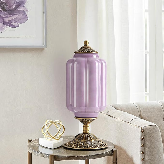 Milk Glass Table Lamp, Touch Control with USB Charging Port Vintage Bedside Desk Lamp Stepless Dimming for Bedroom Living Room Nightstand Led Bulbs Included （Purple）