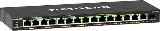 NETGEAR 16-Port PoE Gigabit Ethernet Easy Smart Managed Essentials Switch (GS316EPP) - with 15 x PoE+ @ 231W, 1 x 1G SFP Port, Desktop or Wall Mount