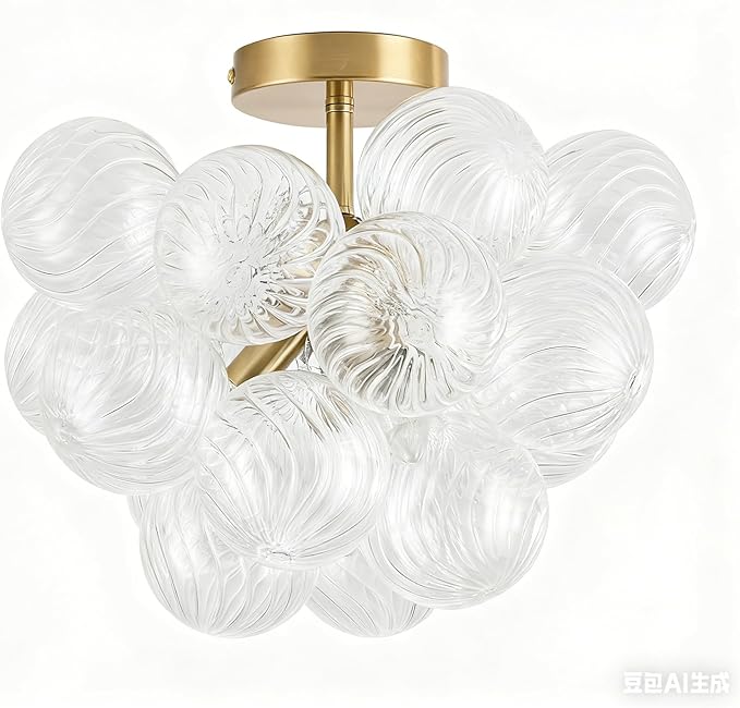 Surpars House Chandelier 4 Lights Bubble Pendant Light (Clear Balls Flush Mount)
