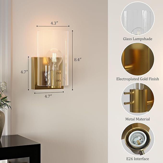 Morauroral Gold Modern Battery Operated Wall Sconce, Rechargeable Wall Sconce with Dimmable Remote, Indoor Wall Lights Warm Light for Living Room Bedroom with Glass Shade (Bulbs Included)