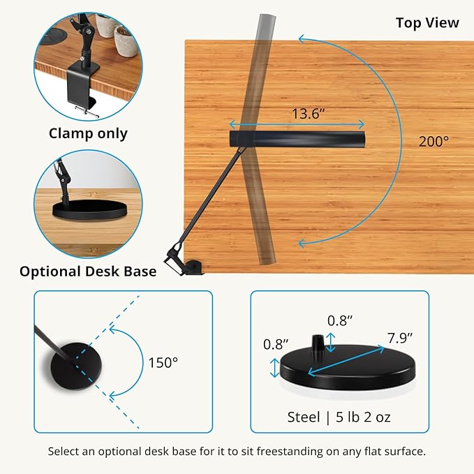 UPLIFT DESK E7 LED Desk Lamp with Clamp - Adjustable 3 Color Modes, Dimmable Black Architect Light for Standing Desk, Home Office, Dual Monitor Computer Work