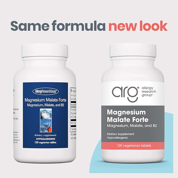 Allergy Research Group Magnesium Malate Forte – Complément Alimentaire, Magnésium et Acide Malique, Soutien Énergétique, Vitamine B2, Comprimés Végétariens – 120 Comprimés