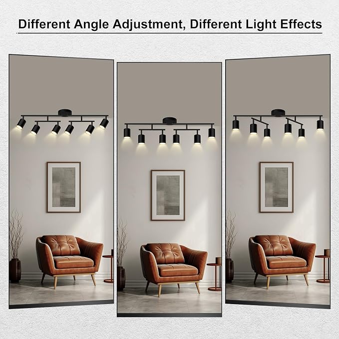 AUQUEE 6 Light Track Lighting Fixtures Ceiling, Matte Black Kichen Track Lighting Fixtures with Rotatable Light Heads, Upgrade Light Poles, Modern LED Sopt Lights for Kitchen/Hallway, No GU10 Bulb