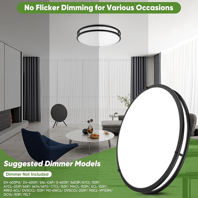 18inch 50W LED Flush Mount Ceiling Lights 5600lm Super Bright, Dimmable LED Ceiling Light Fixtures 2700K-6500K 5CCT Adjusted, 2-Pack Modern Black Light Fixture Ceiling for Living Room Bedroom Kitchen