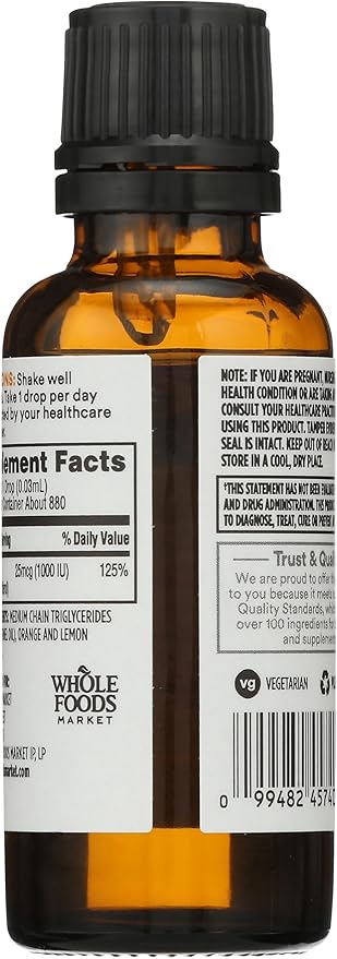 365 by Whole Foods Market, Vitamine D-3 liquide saveur d'agrumes 1000UI, 1 OZ