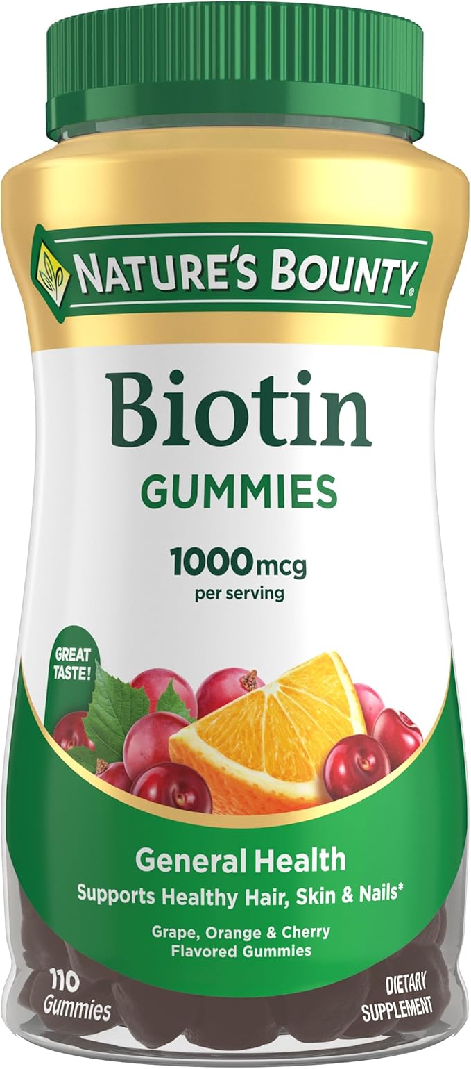 Nature's Bounty バイオチン グミ、ビタミンサプリメント、健康な髪、肌、爪をサポート、フルーツ風味のグミ、1000mcg、110個入り