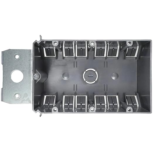 Adjustable 3-Gang Electrical Box for New Construction – Heavy-Duty Grey PVC Switch & Outlet Box with Metal Bracket, ETL Listed Junction Box for Switches, Outlets & Wiring Projects