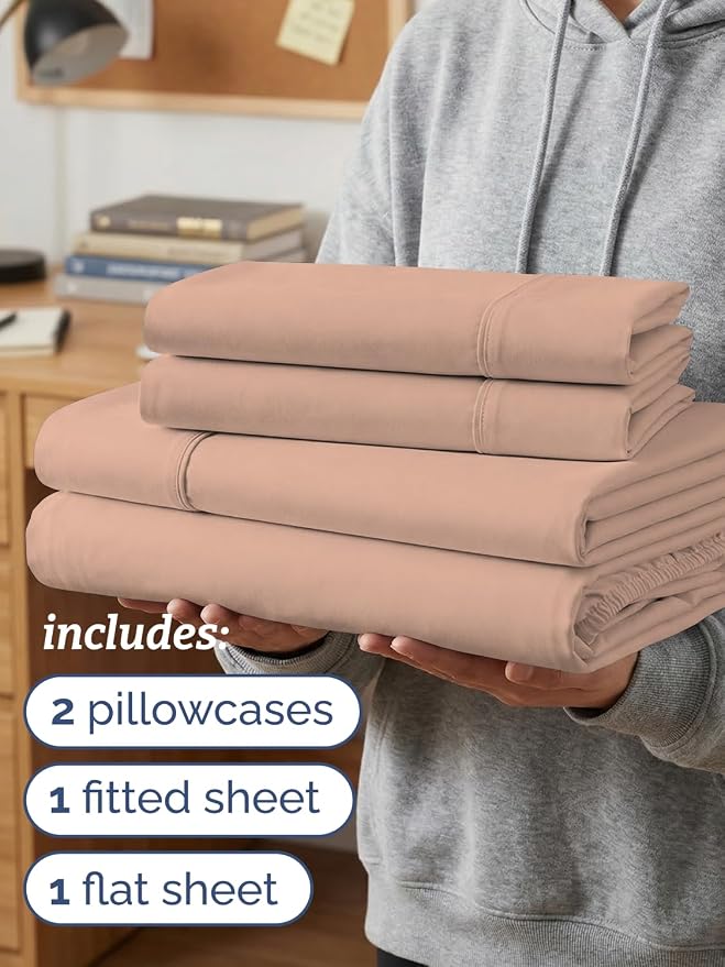 Twin XL 4 Piece Sheet Set - Comfy Breathable & Cooling - Ultra Soft Hotel Luxury Bedding Set w/ 8-16 Inch Deep Pockets - 1 Flat & 1 Fitted Sheet & 2 Pillowcases - Wrinkle Free and Easy Care - Mauve