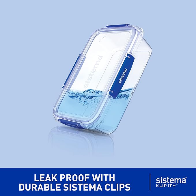 Sistema KLIP IT+ 2.2L Rectangle Food Storage Containers (3-Pack), Stackable & Airtight Food Boxes with Lids, Dishwasher, Freezer, & Microwave-Safe, BPA-Free, School Lunch Boxes